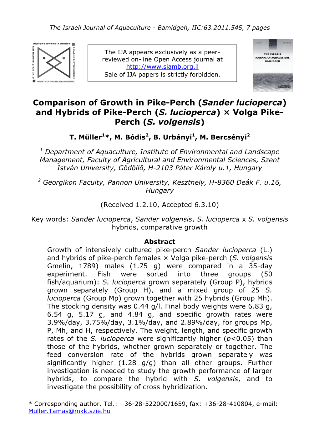 The Israeli Journal of Aquaculture - Bamidgeh, IIC:63.2011.545, 7 Pages