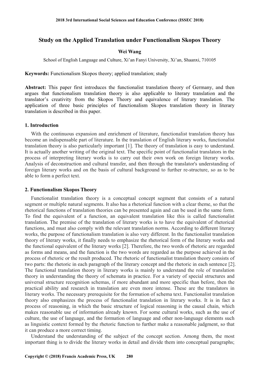 Study on the Applied Translation Under Functionalism Skopos Theory