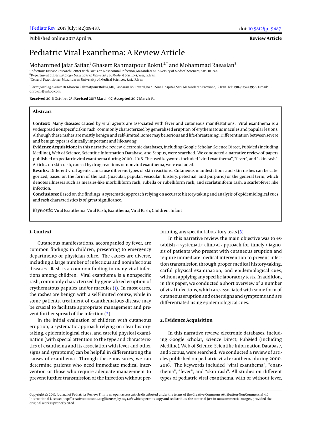 Pediatric Viral Exanthema: a Review Article