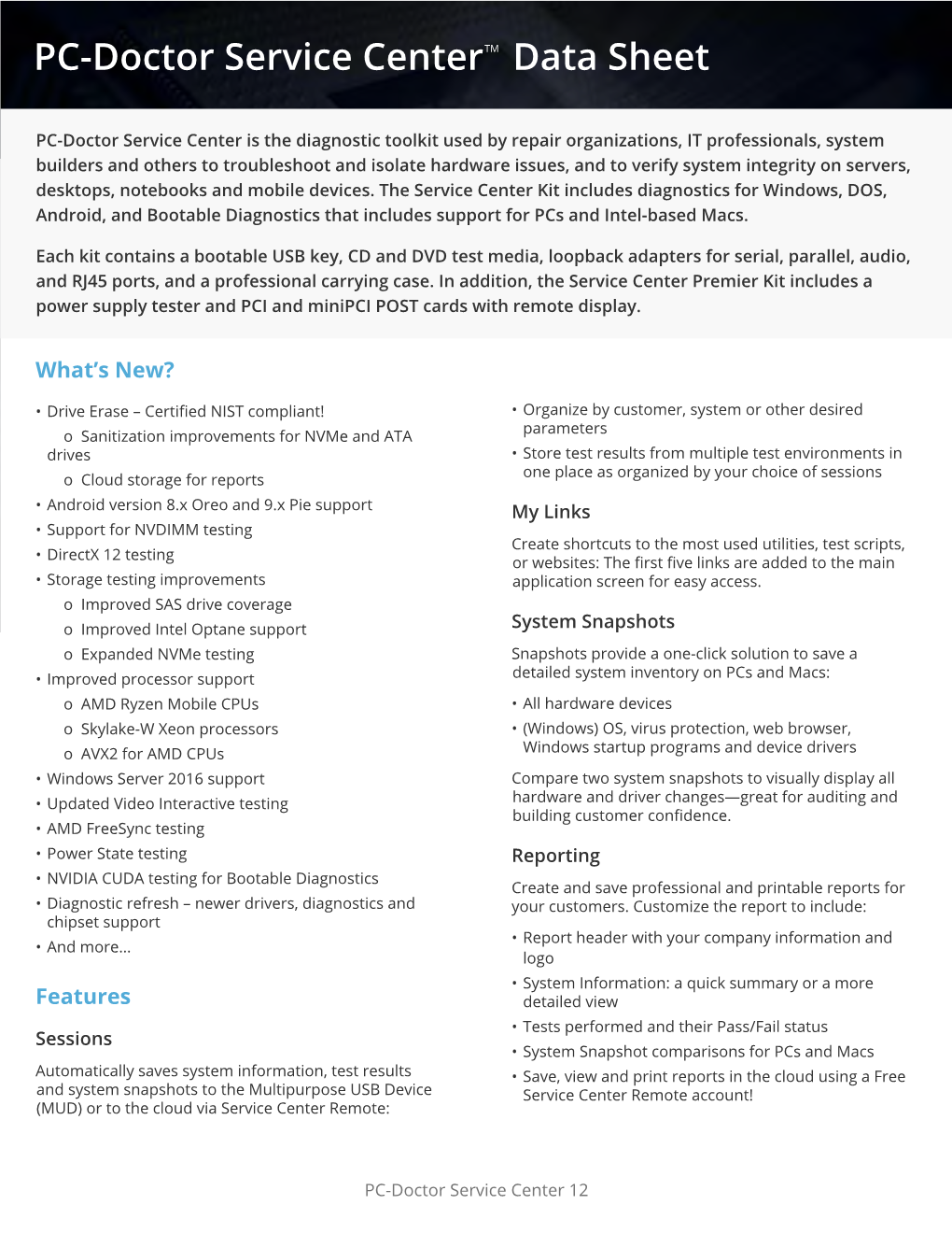 PC-Doctor Service Center 12 Data Sheet