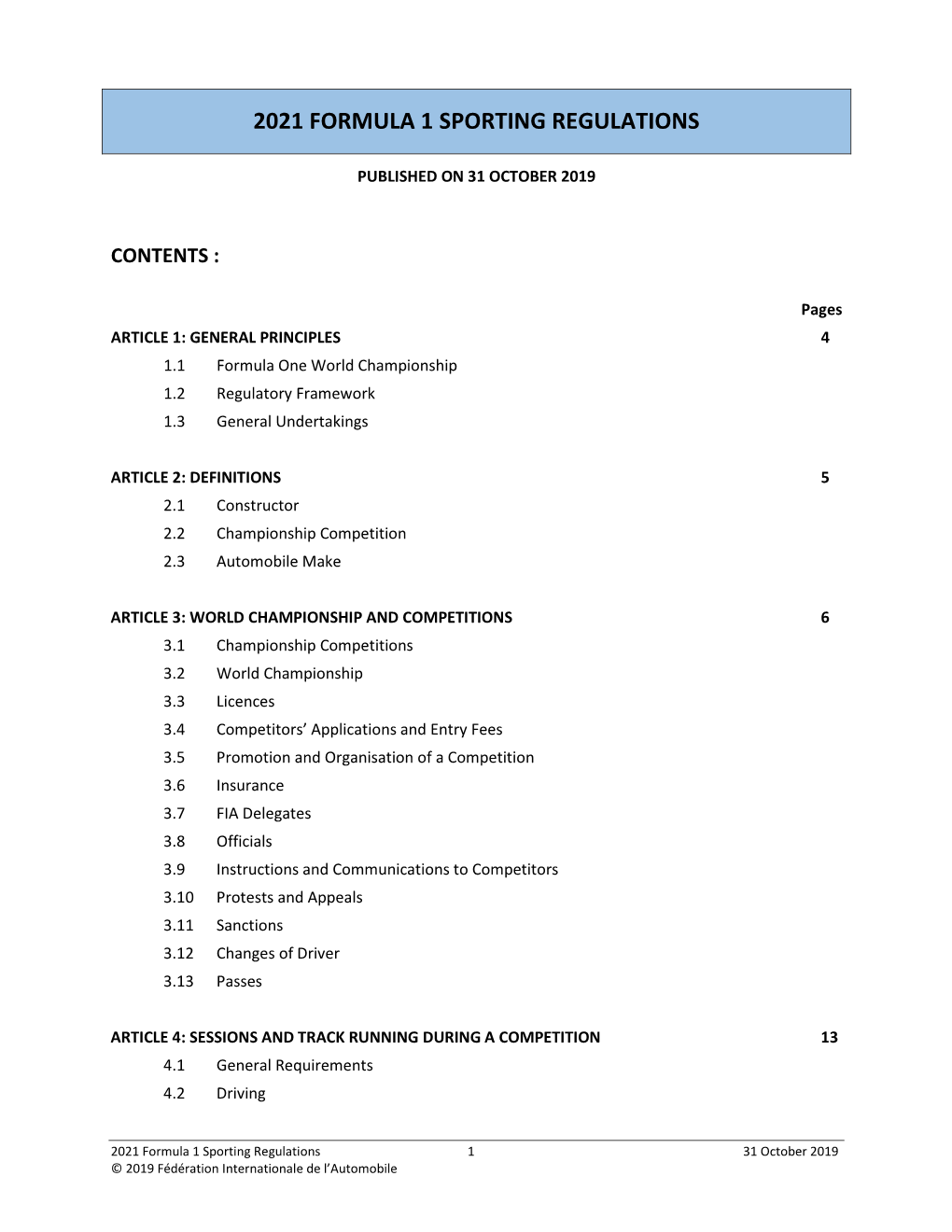 2021 Formula 1 Sporting Regulations