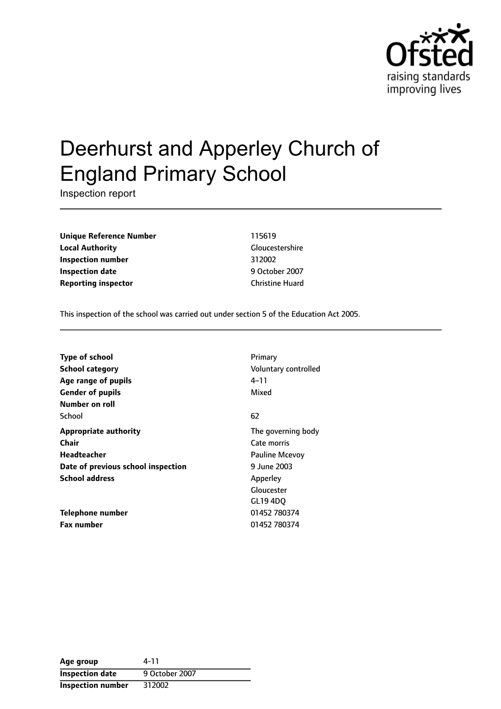 Deerhurst and Apperley Church of England Primary School Inspection Report