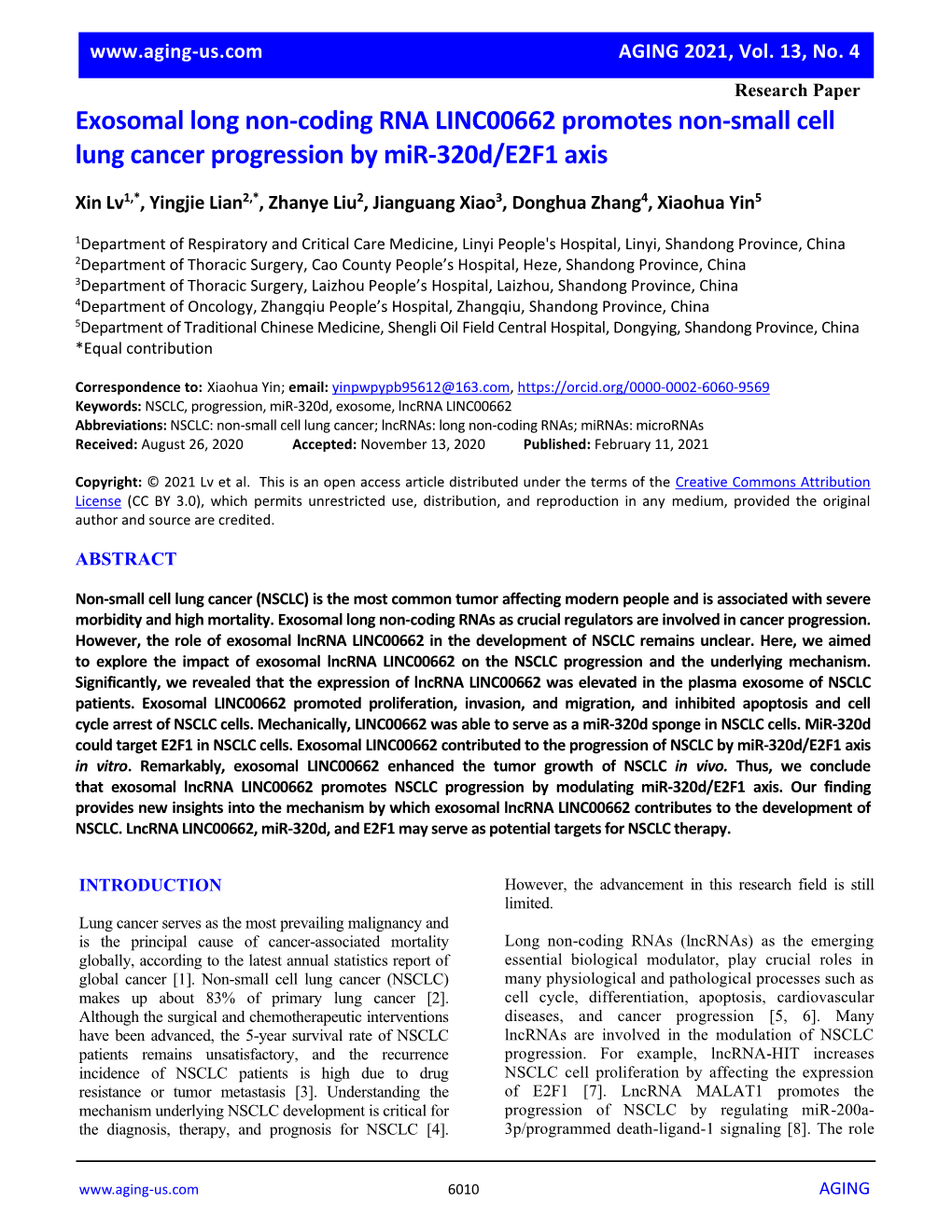 Exosomal Long Non-Coding RNA LINC00662 Promotes Non-Small Cell Lung Cancer Progression by Mir-320D/E2F1 Axis