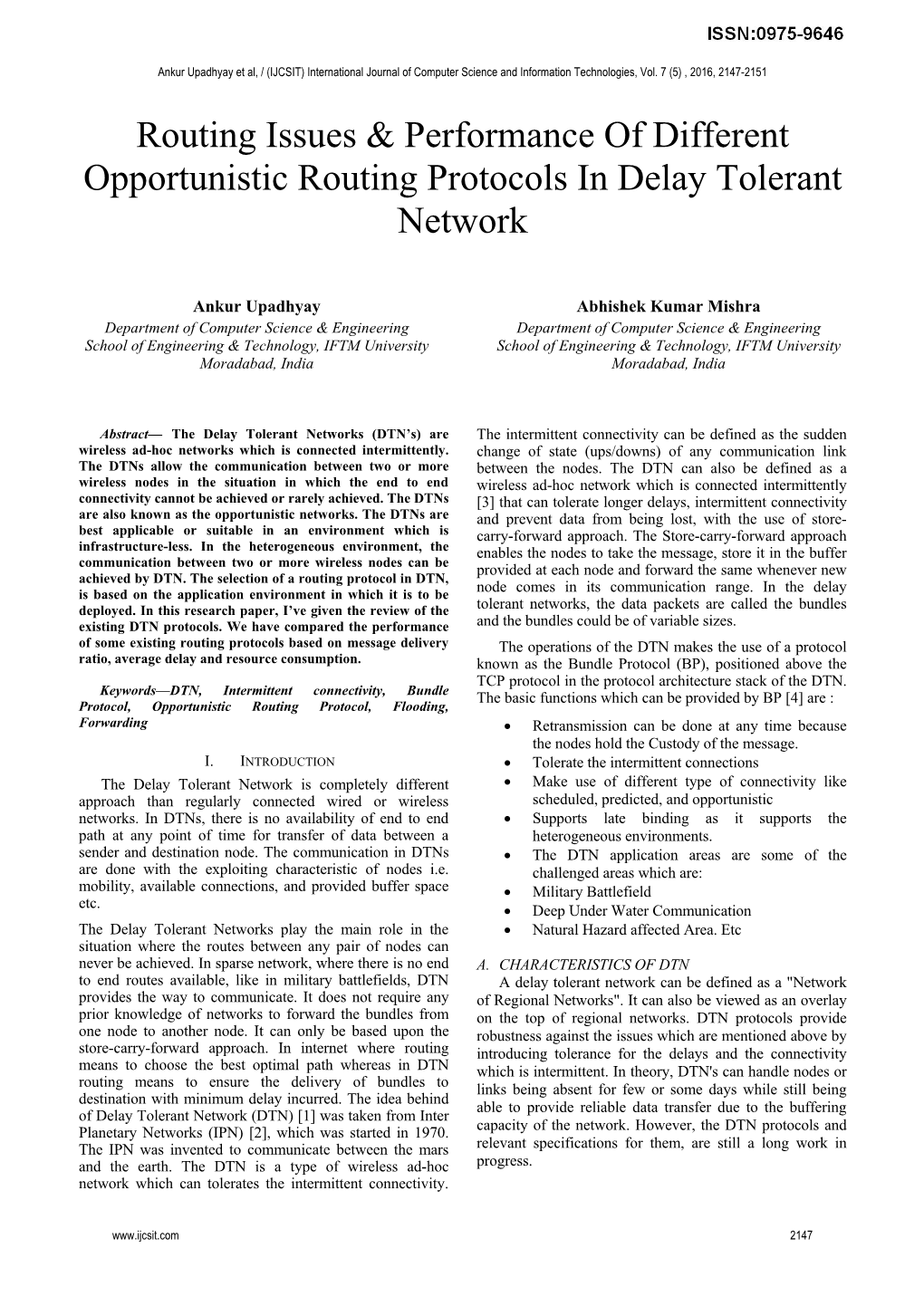 Routing Issues & Performance of Different Opportunistic Routing