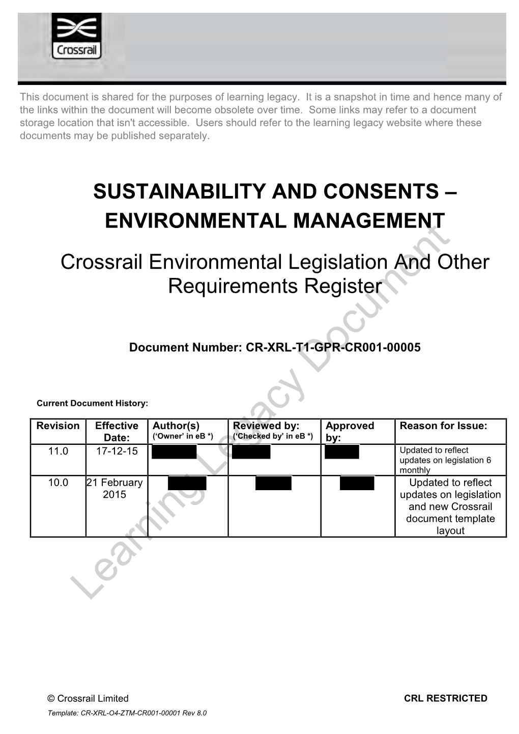 Environmental Legislation and Other Requirements Register
