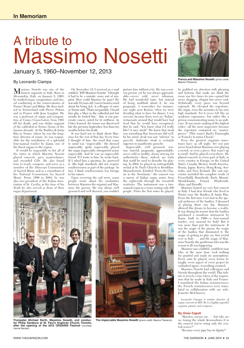Massimo Nosetti January 5, 1960–November 12, 2013