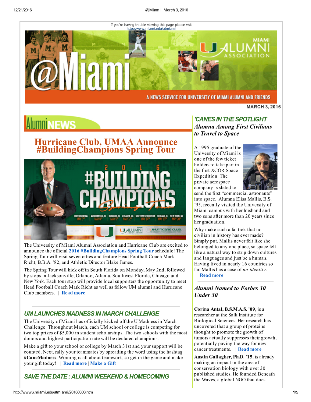 Hurricane Club, UMAA Announce #Buildingchampions Spring Tour