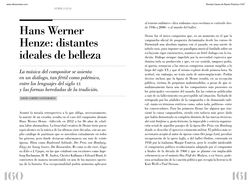 160 161 Hans Werner Henze: Distantes Ideales De Belleza