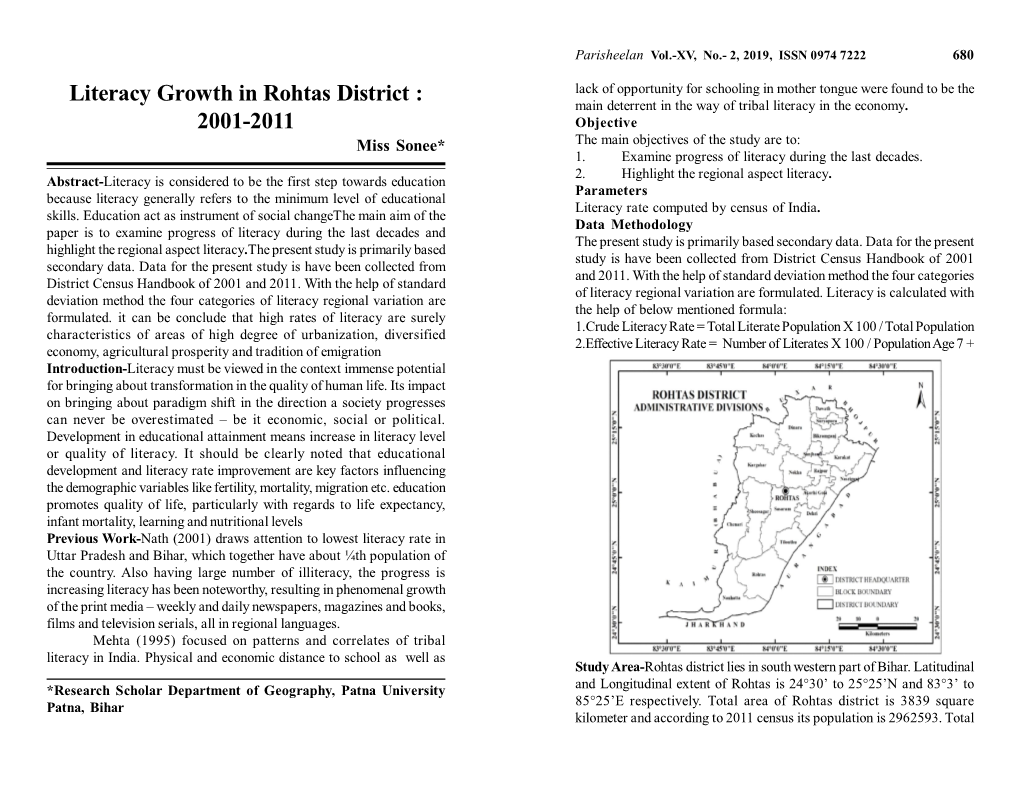 Literacy Growth in Rohtas District : 2001-2011