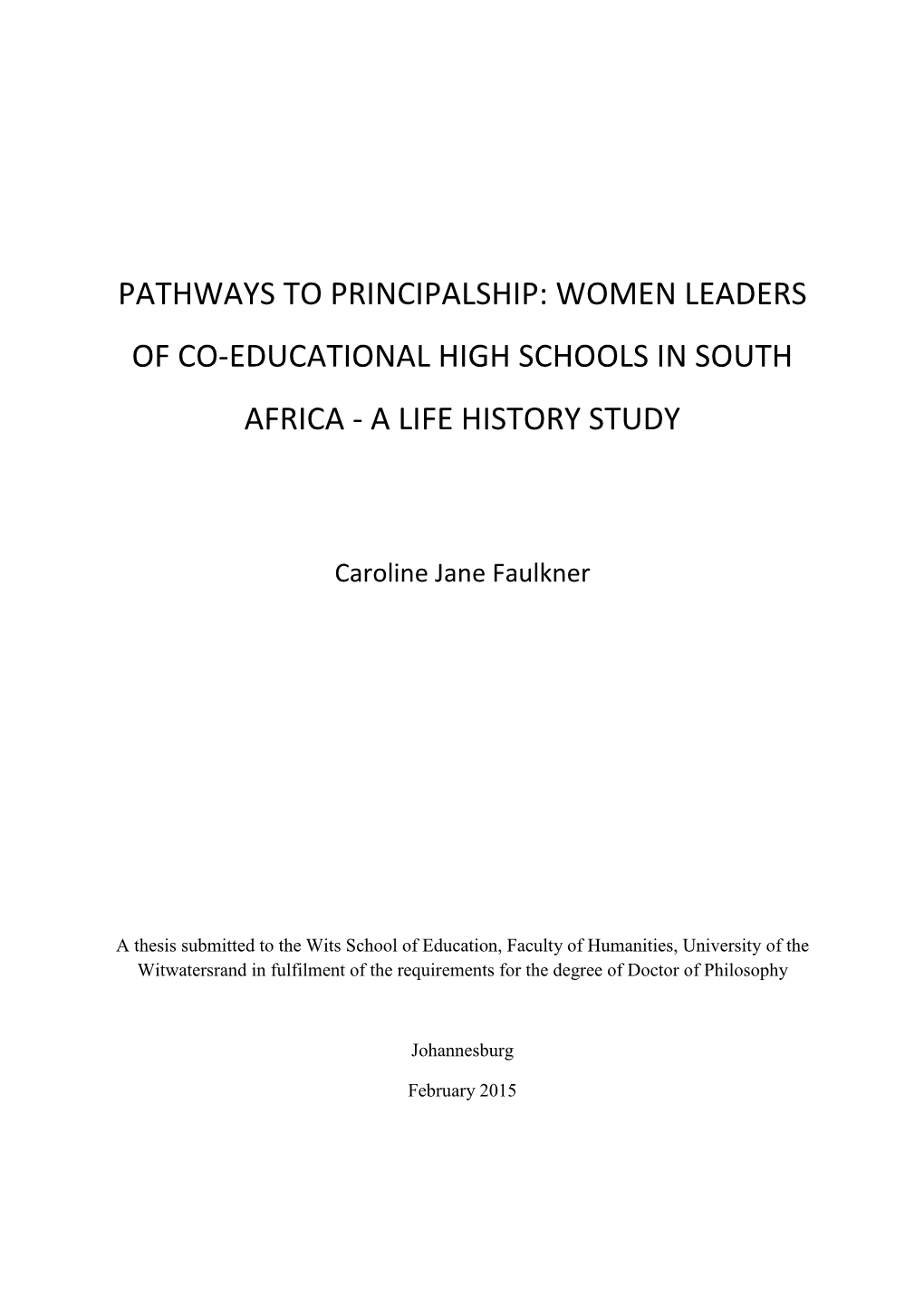 Women Leaders of Co-Educational High Schools in South