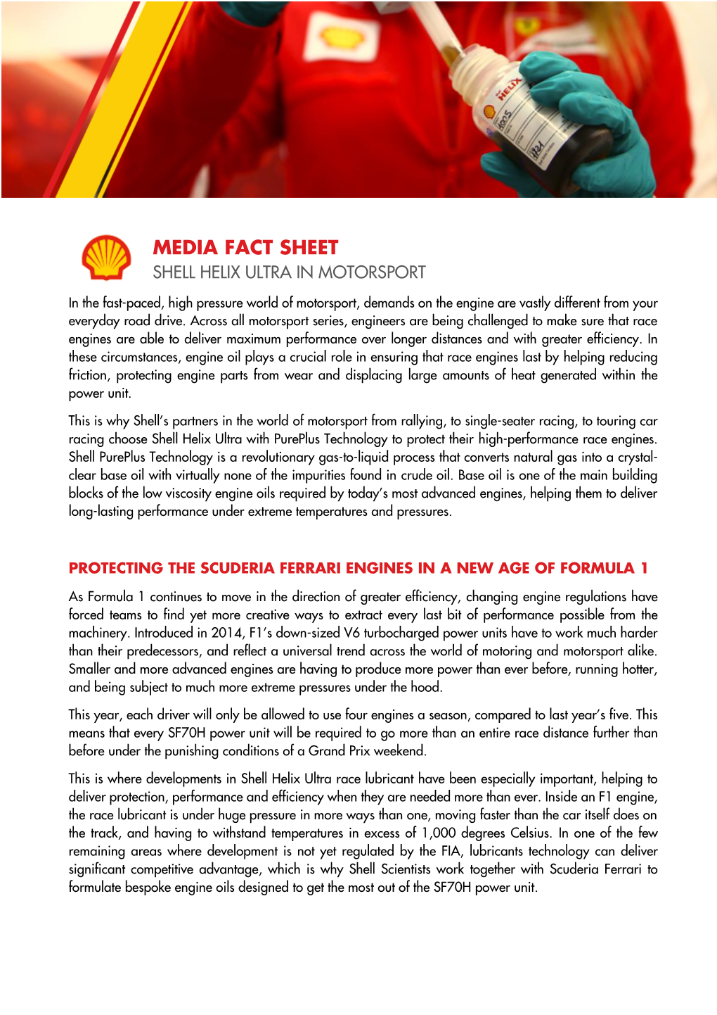 Media Fact Sheet Shell Helix Ultra in Motorsport