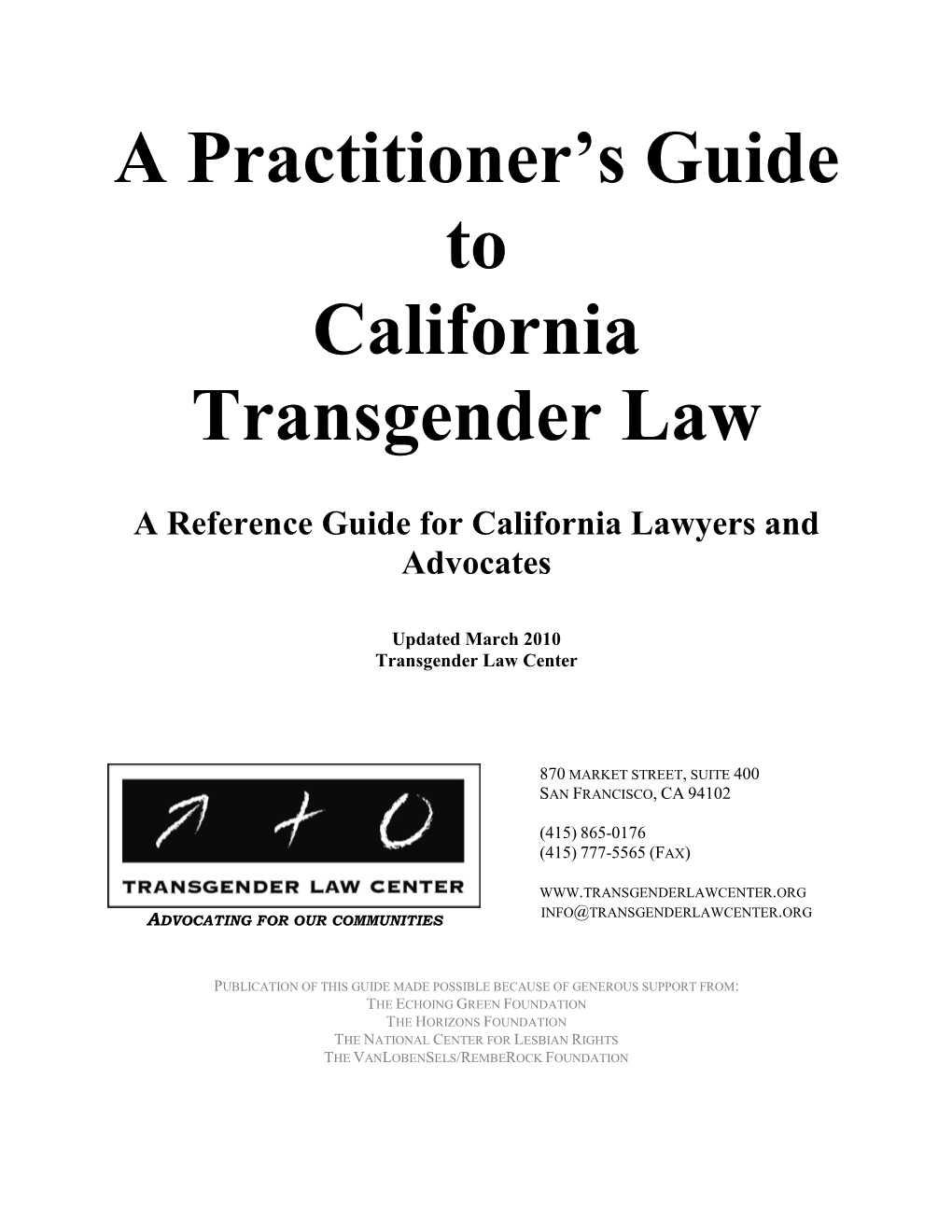 A Practitioner's Guide to California Transgender