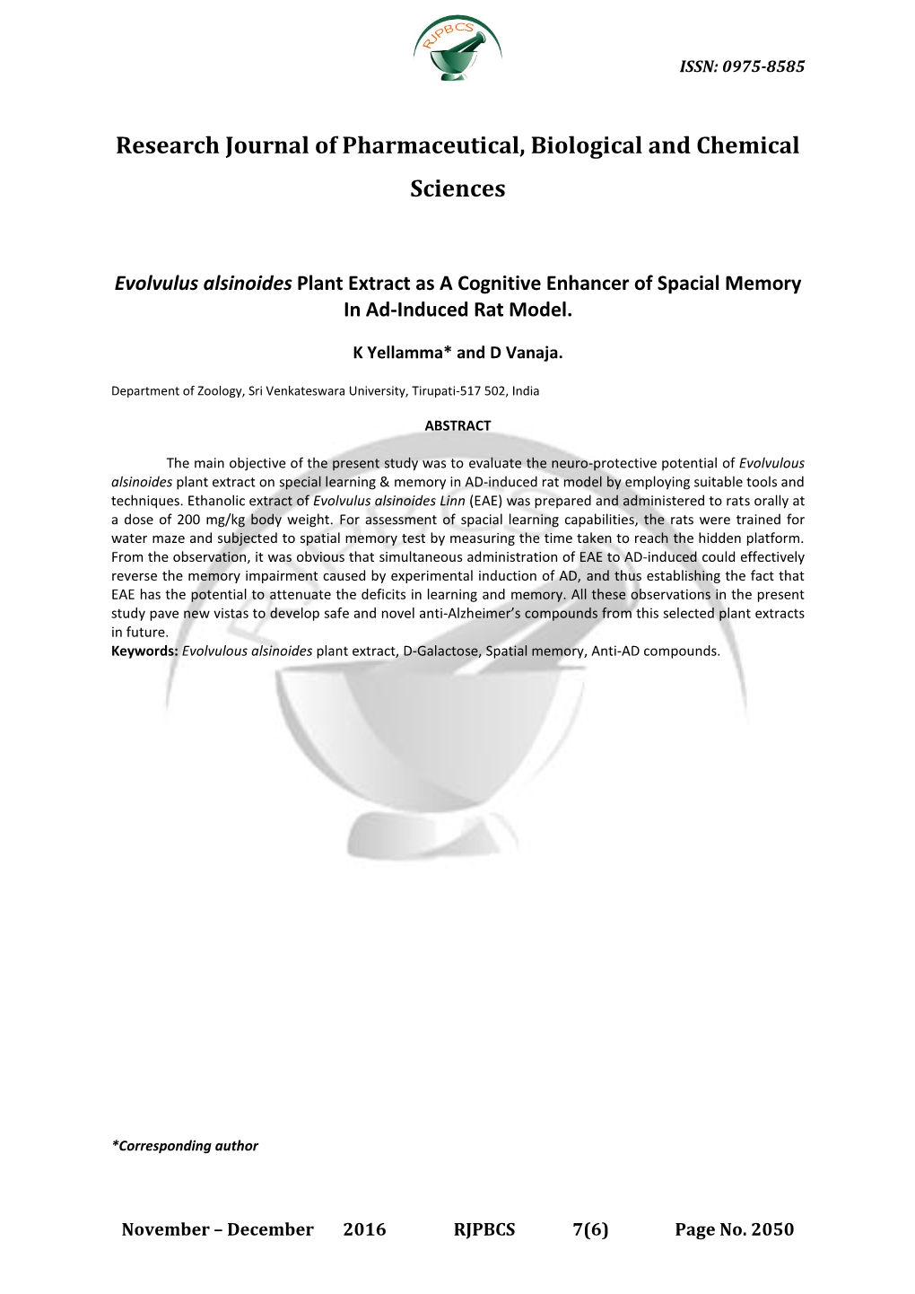 Evolvulus Alsinoides Plant Extract As a Cognitive Enhancer of Spacial Memory in Ad-Induced Rat Model