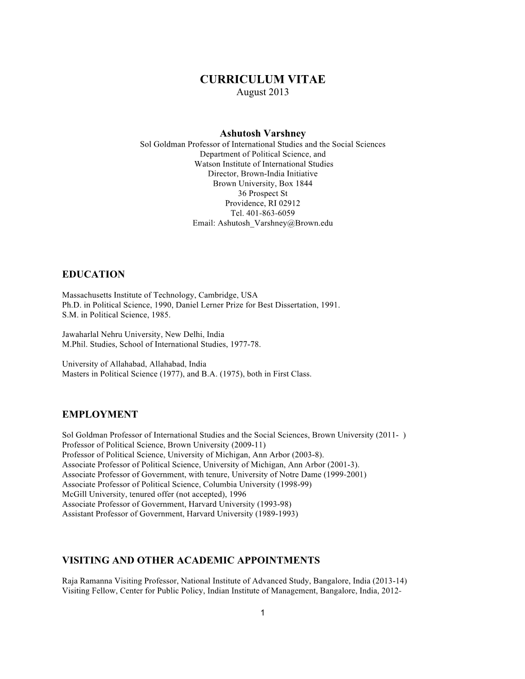 CURRICULUM VITAE August 2013