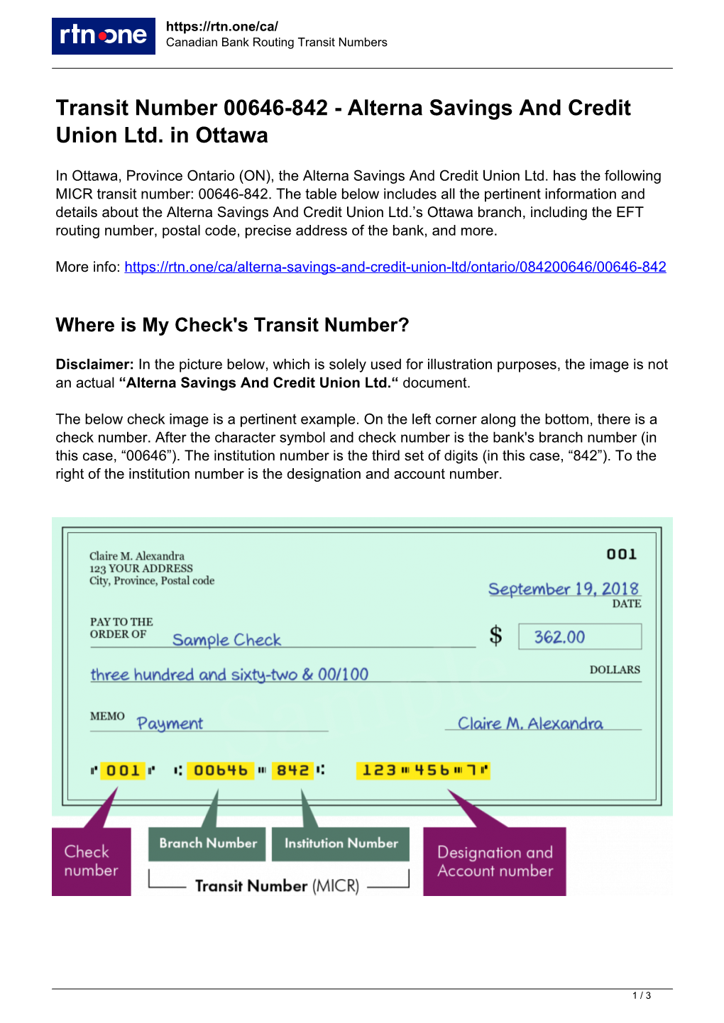 084200646 — Transit and Routing Numbers for the Alterna Savings