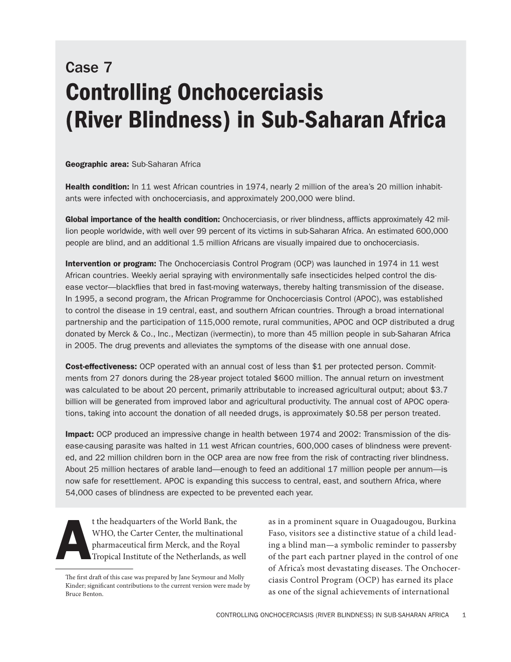 Controlling Onchocerciasis (River Blindness) in Sub-Saharan Africa