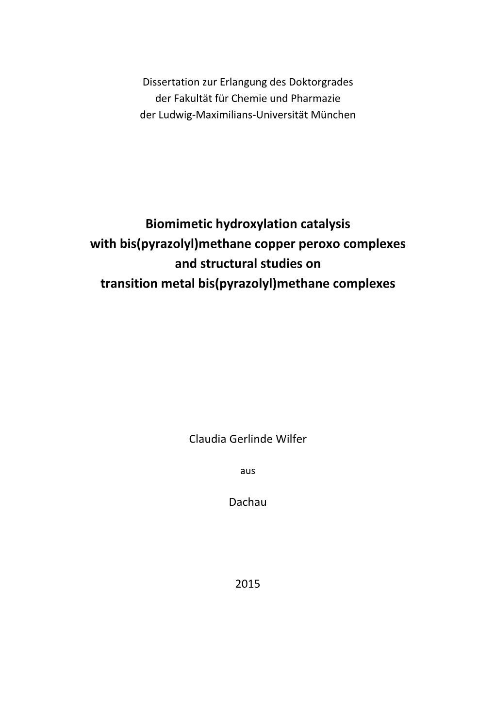 Methane Copper Peroxo Complexes and Structural Studies on Transition Metal Bis(Pyrazolyl)Methane Complexes