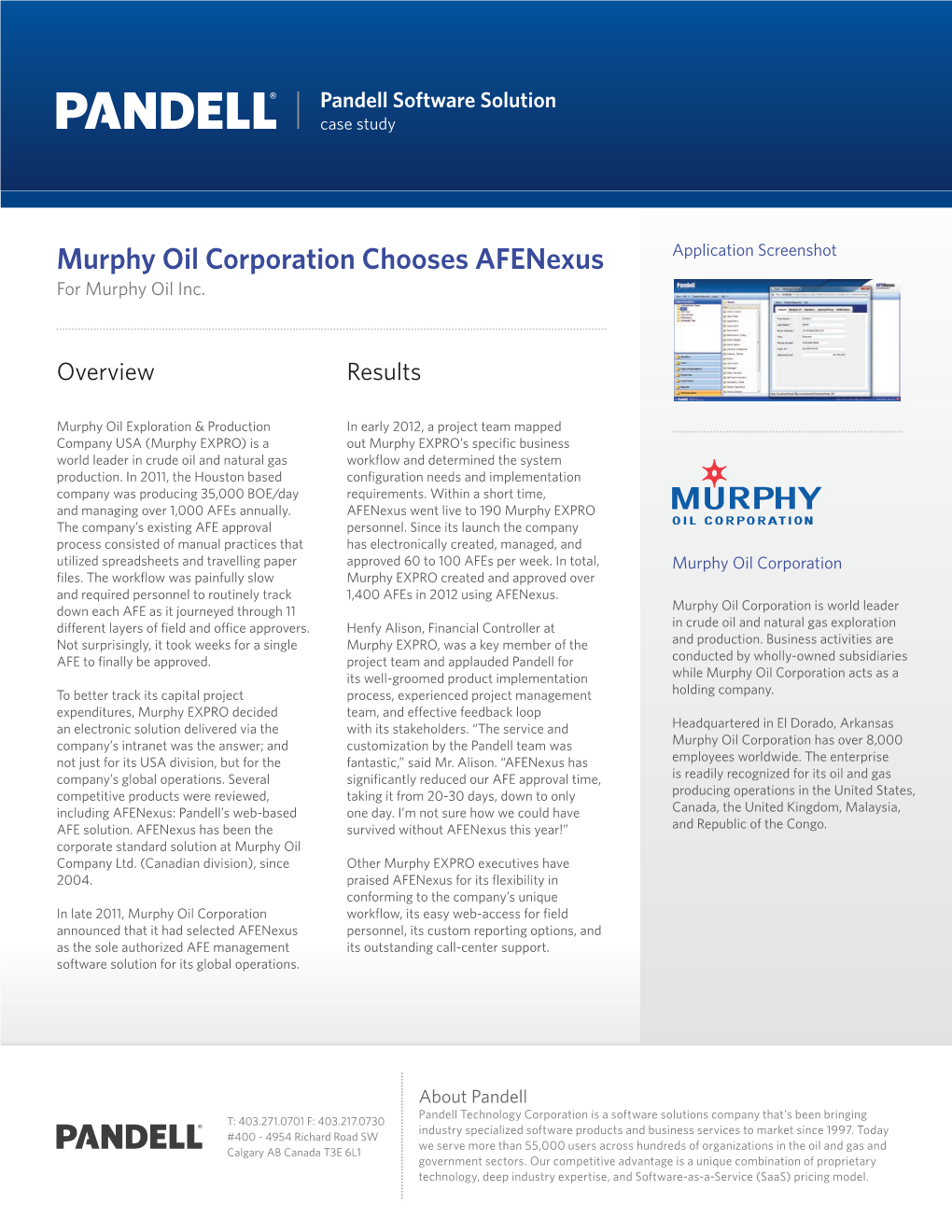 Murphy Oil Corporation Chooses Afenexus Application Screenshot for Murphy Oil Inc