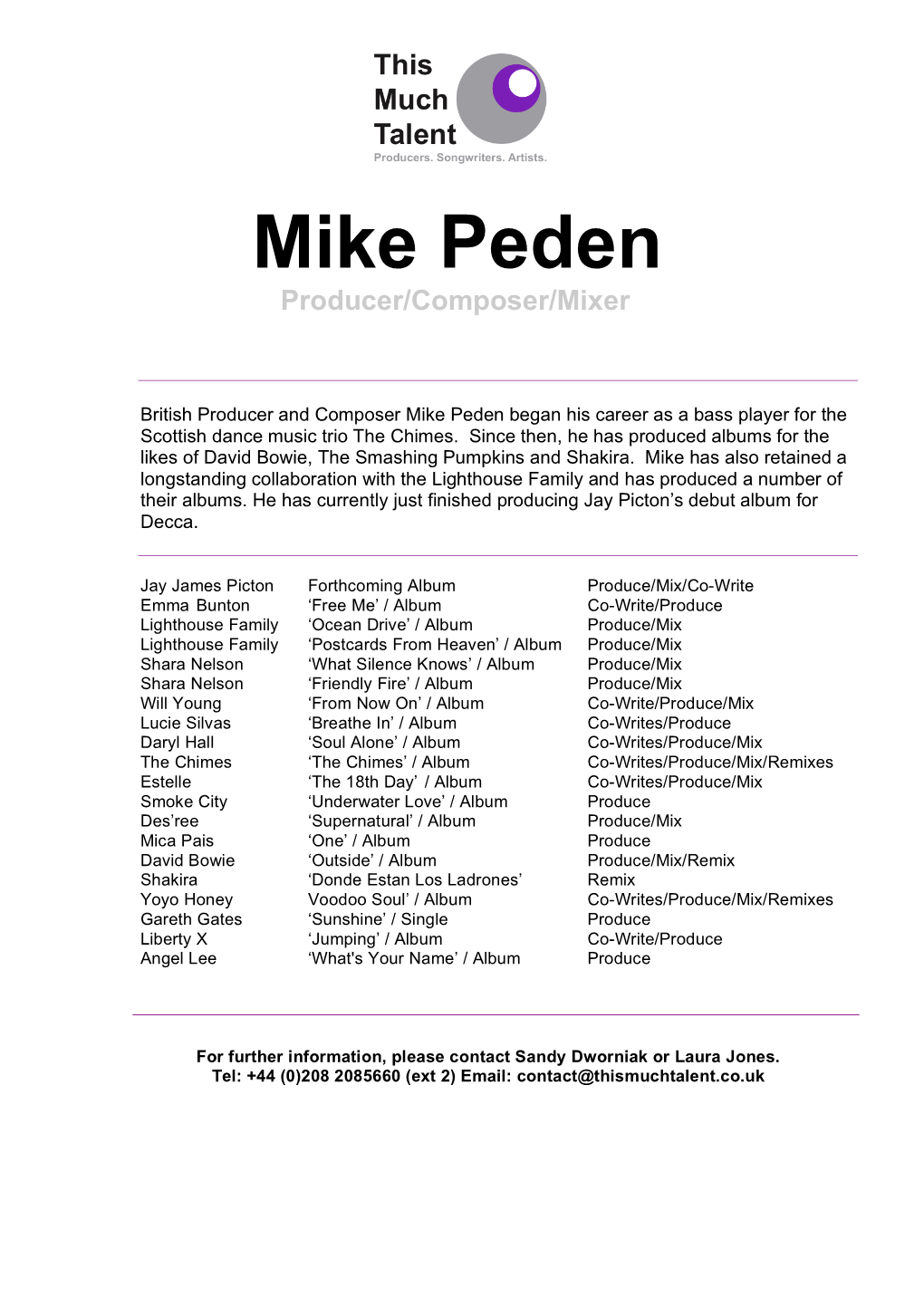 Mike Peden Producer/Composer/Mixer