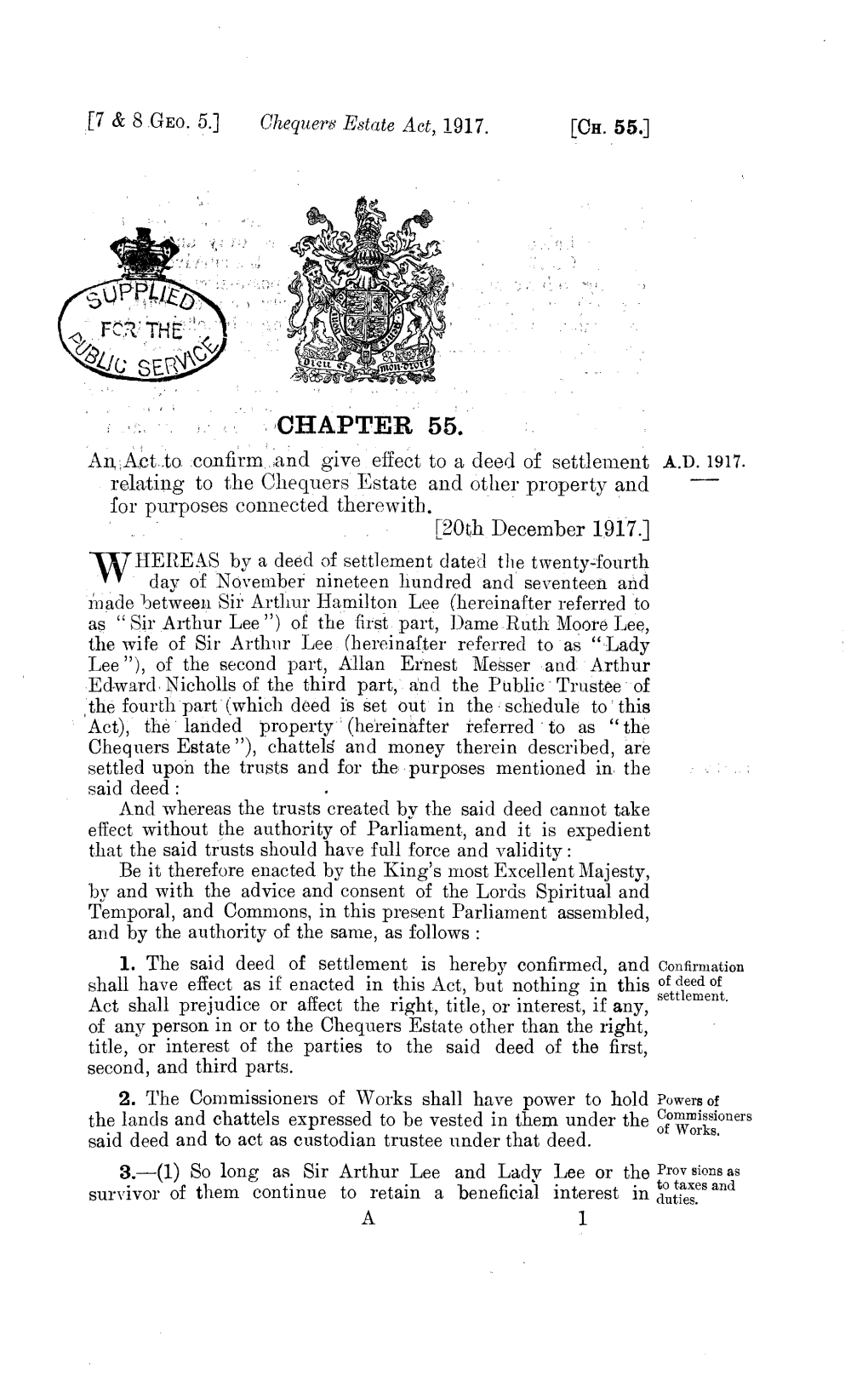 Chequers Estate and Other Property and for Purposes Connected Therewith