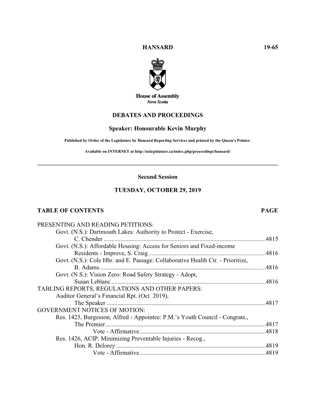 Hansard 19-65 Debates And