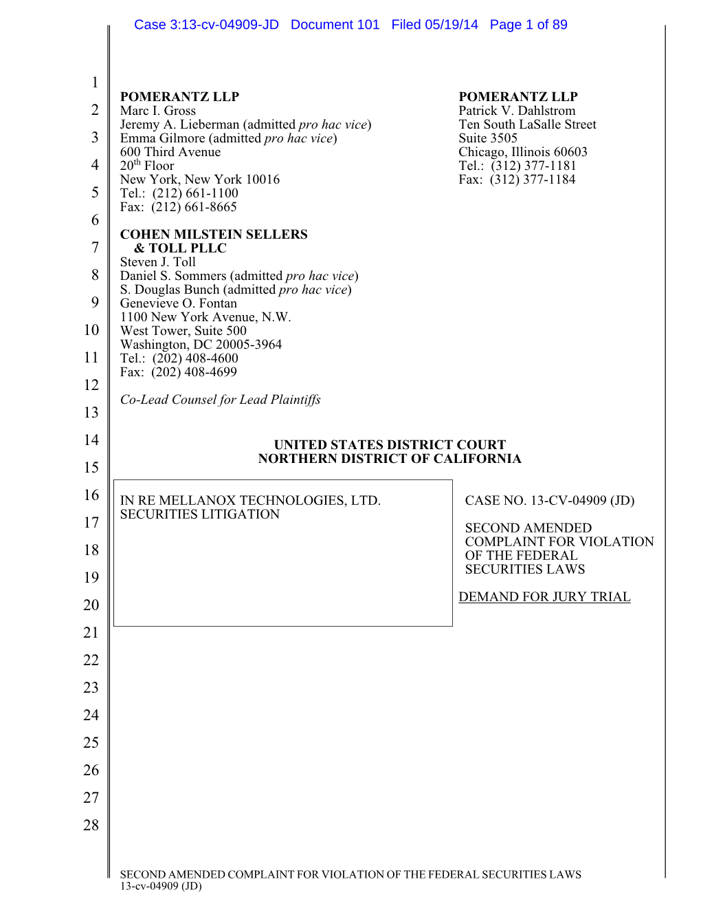 In Re: Mellanox Technologies, Ltd., Securities Litigation 13-CV-04909