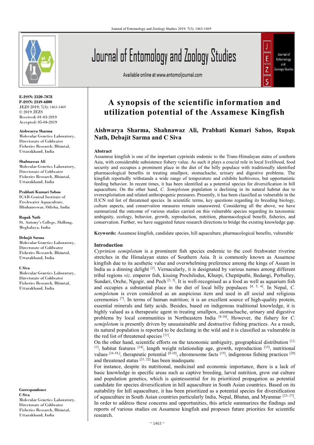 A Synopsis of the Scientific Information and Utilization Potential of the Assamese Kingfish