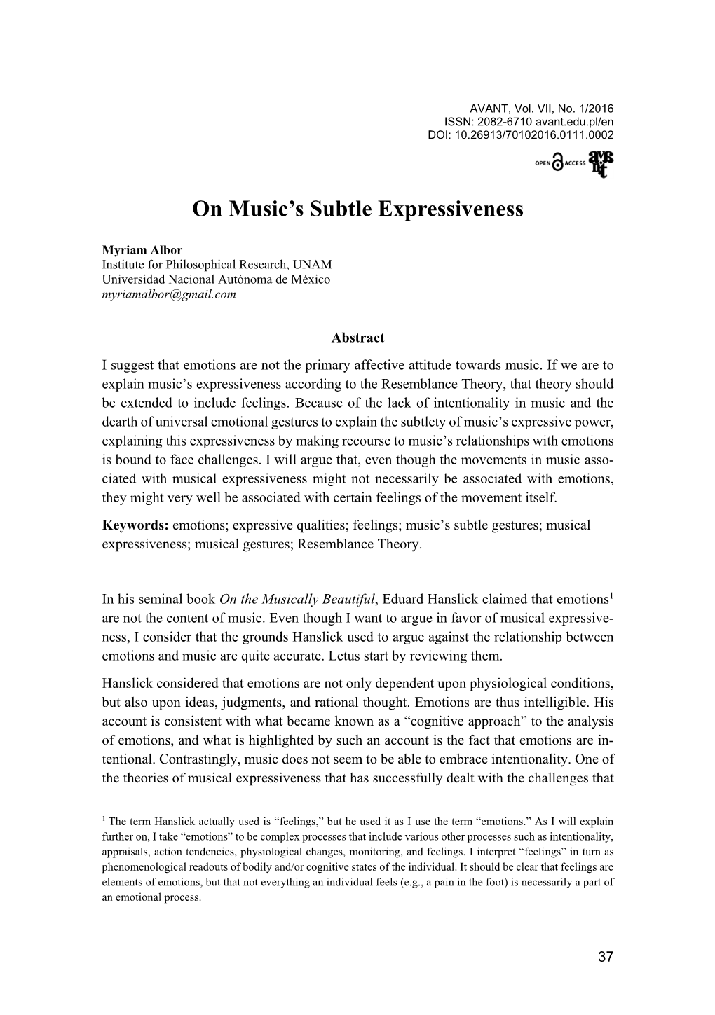 On Music's Subtle Expressiveness