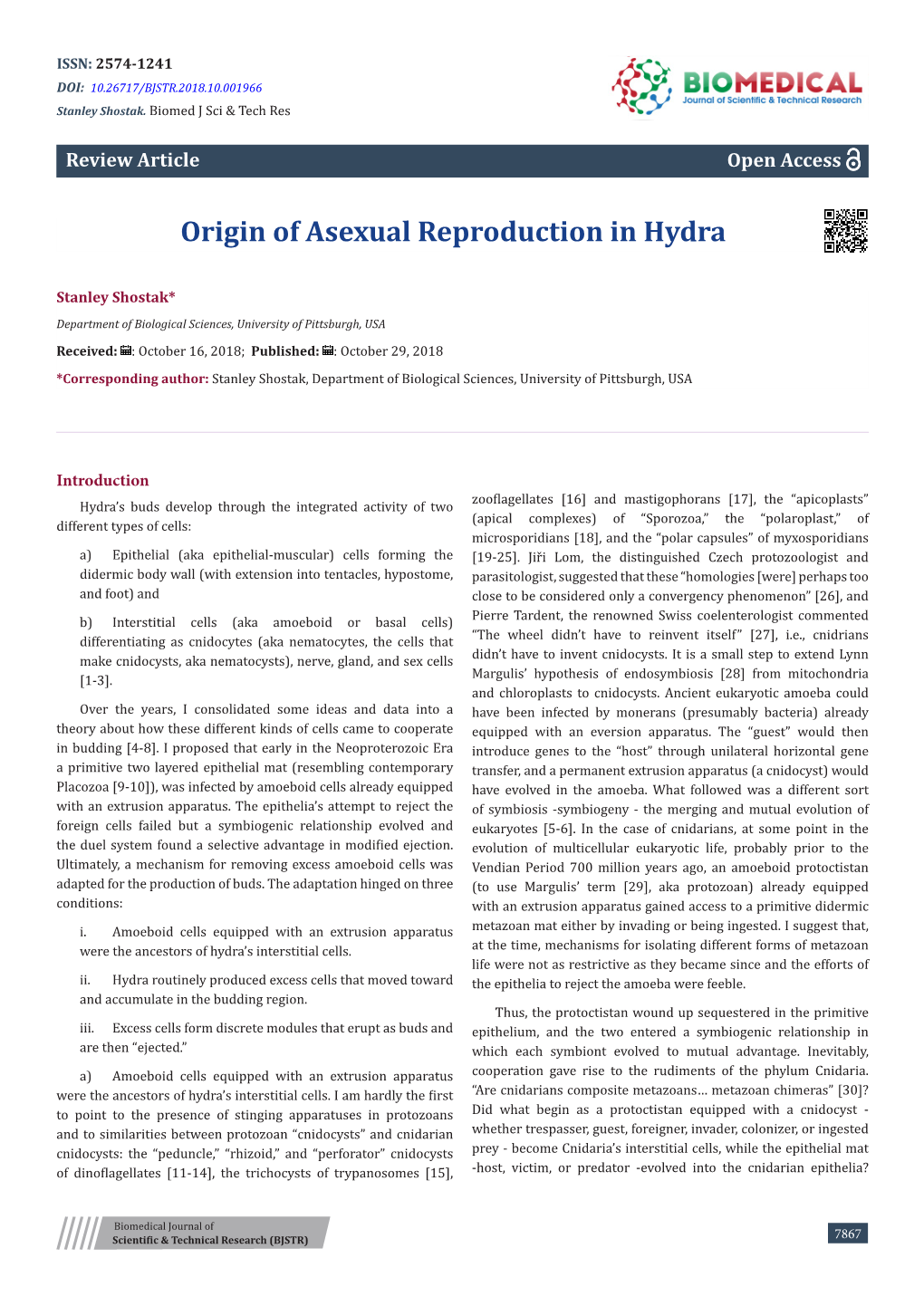 Origin of Asexual Reproduction in Hydra