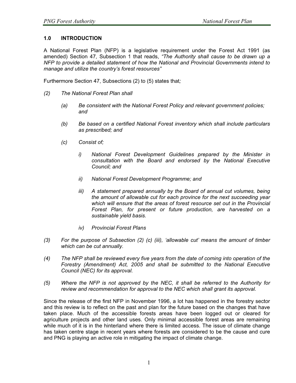 PNG Forest Authority National Forest Plan 1