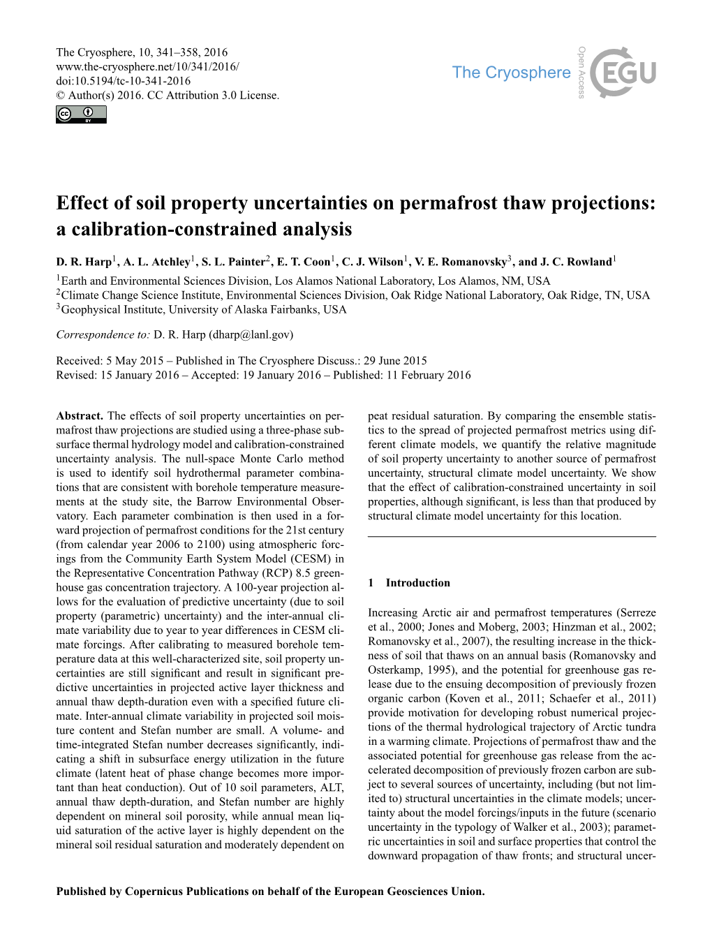 Effect of Soil Property Uncertainties on Permafrost Thaw Projections: a Calibration-Constrained Analysis