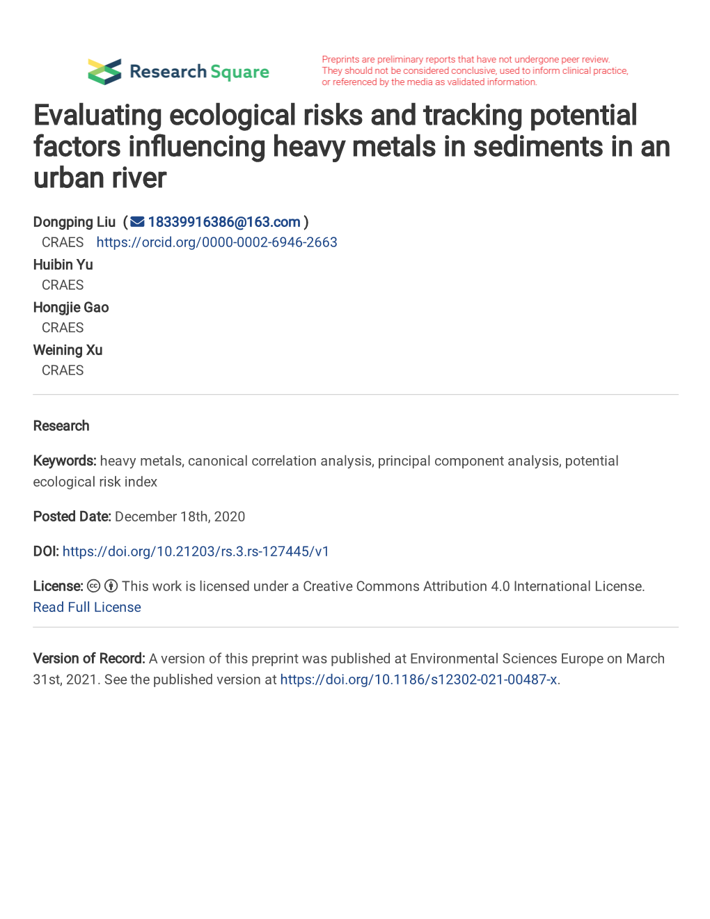 Evaluating Ecological Risks and Tracking Potential Factors Influencing