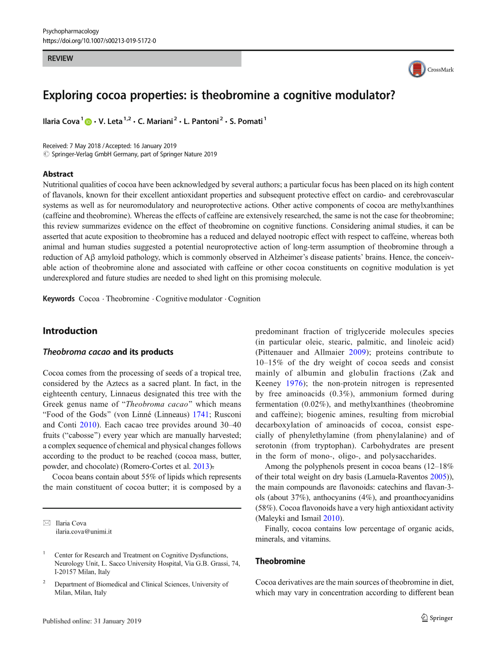 Exploring Cocoa Properties: Is Theobromine a Cognitive Modulator?