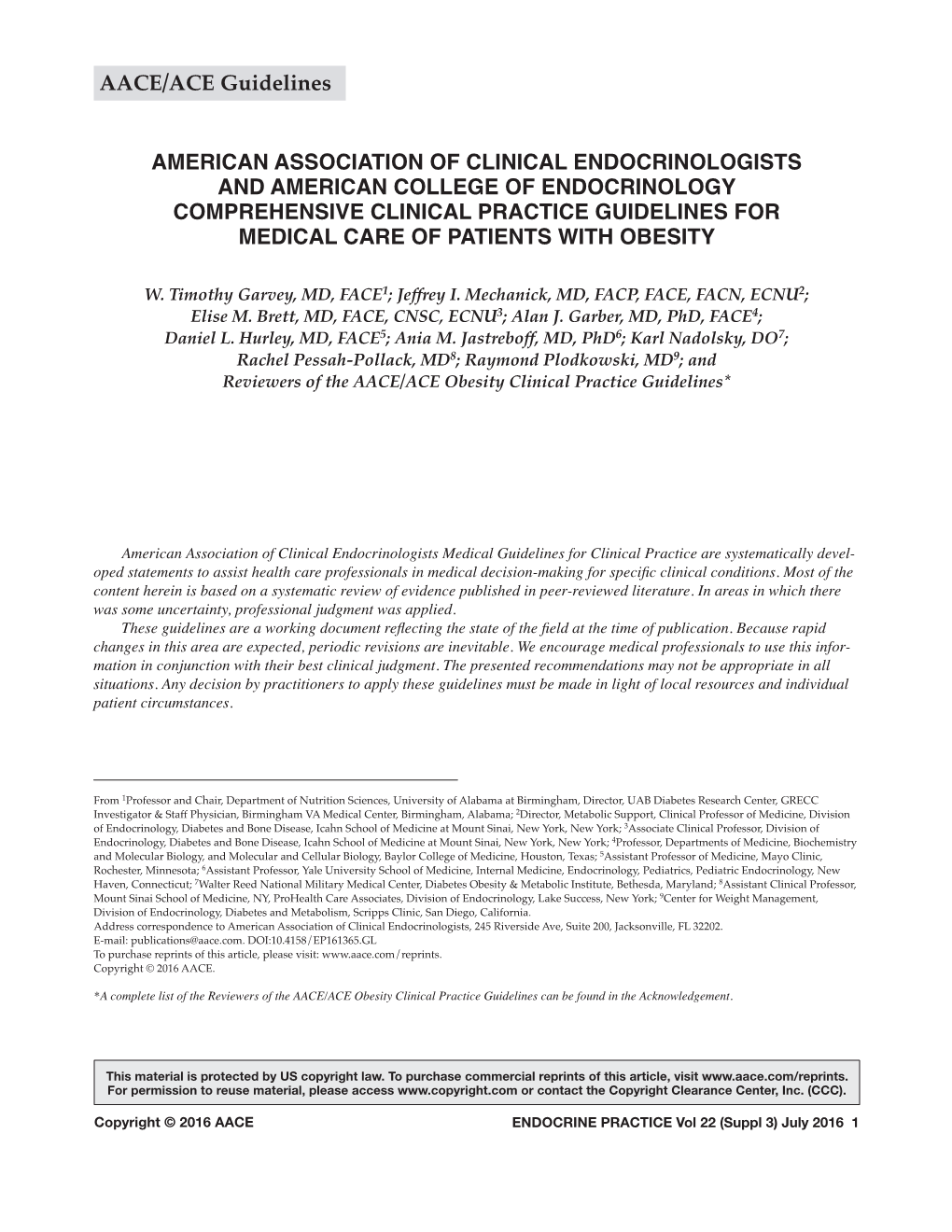 AACE/ACE Guidelines AMERICAN ASSOCIATION of CLINICAL