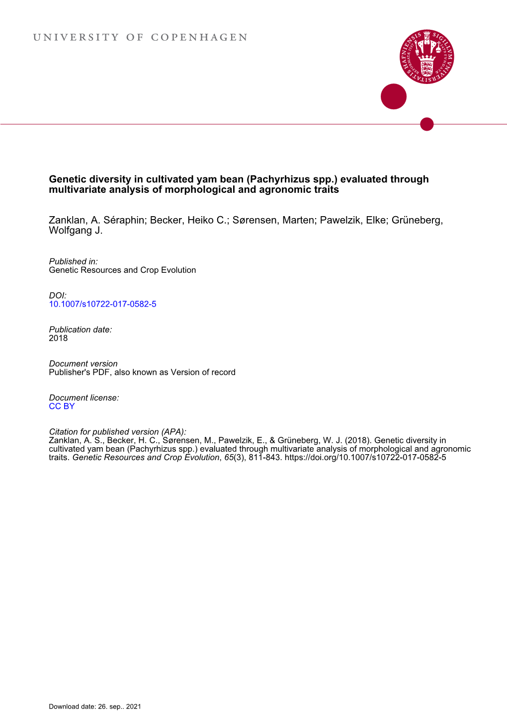 Genetic Diversity in Cultivated Yam Bean (Pachyrhizus Spp.) Evaluated Through Multivariate Analysis of Morphological and Agronomic Traits