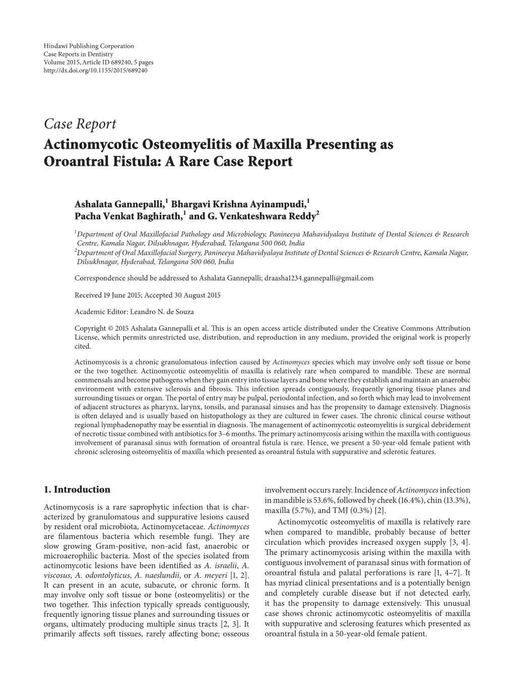 Actinomycotic Osteomyelitis of Maxilla Presenting As Oroantral Fistula: a Rare Case Report