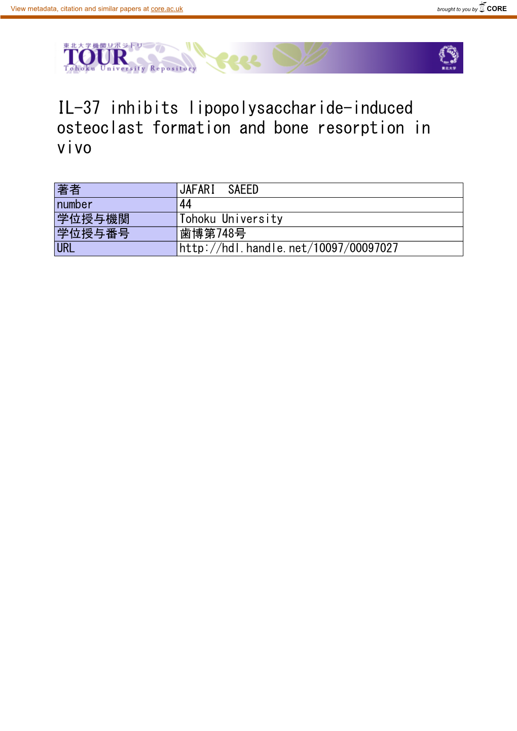 IL-37 Inhibits Lipopolysaccharide-Induced Osteoclast Formation and Bone Resorption in Vivo