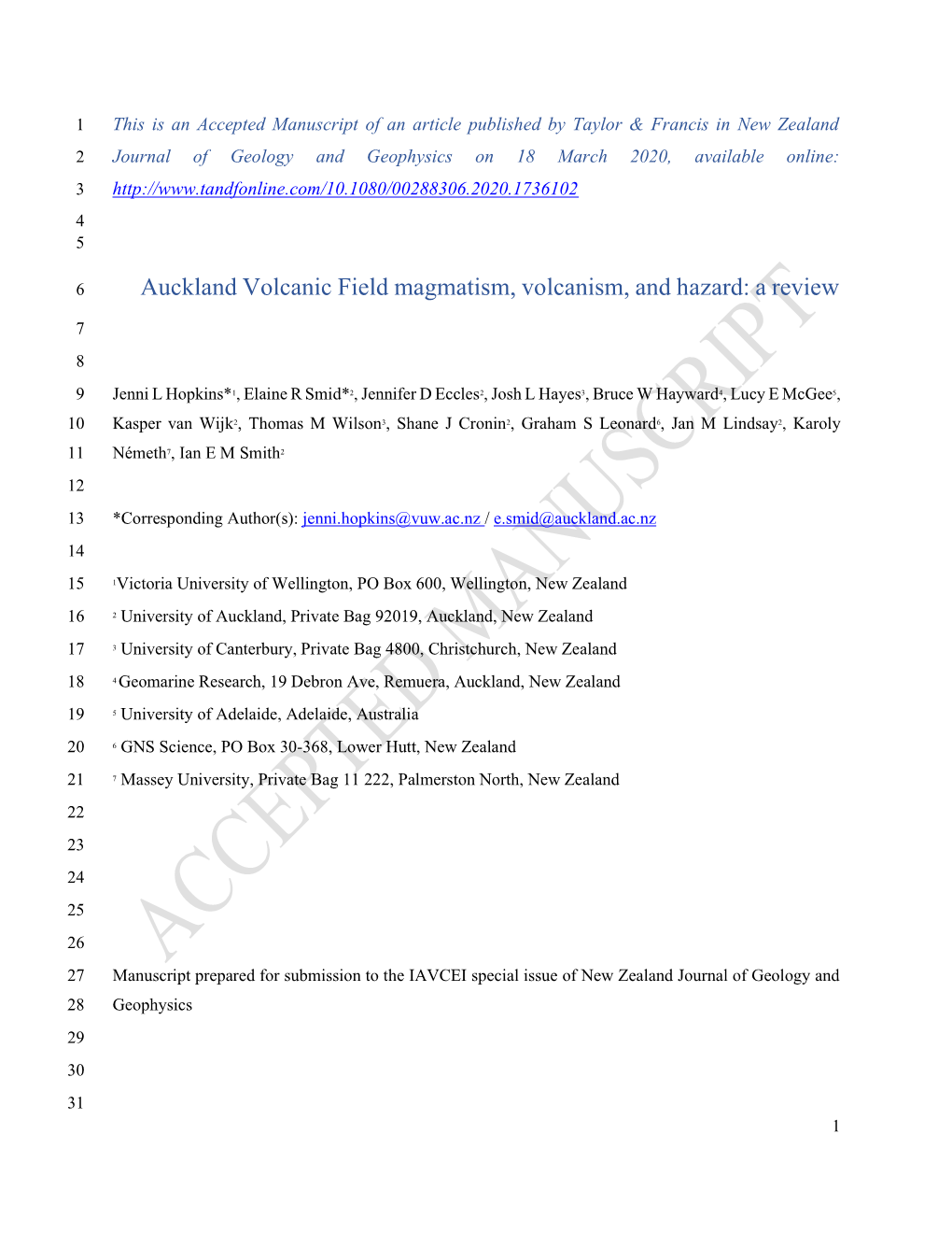 Auckland Volcanic Field Magmatism, Volcanism, and Hazard: a Review