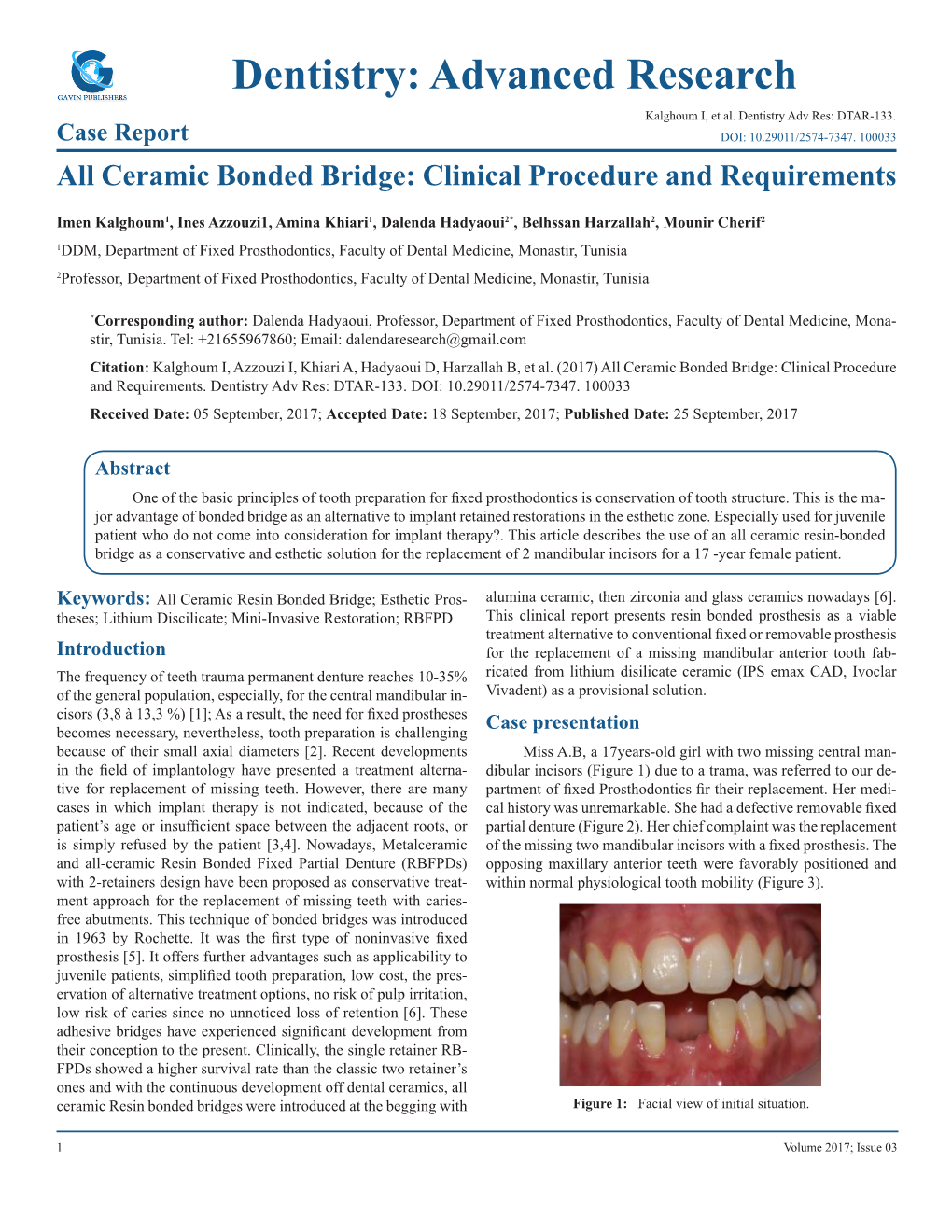 Dentistry: Advanced Research Kalghoum I, Et Al