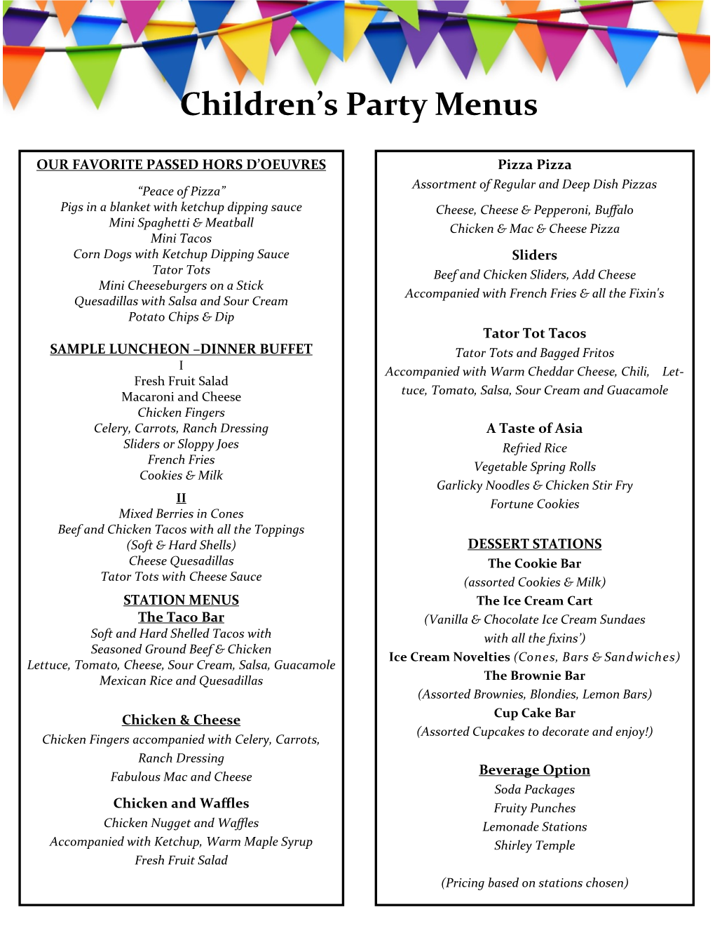 Children's Party Menus