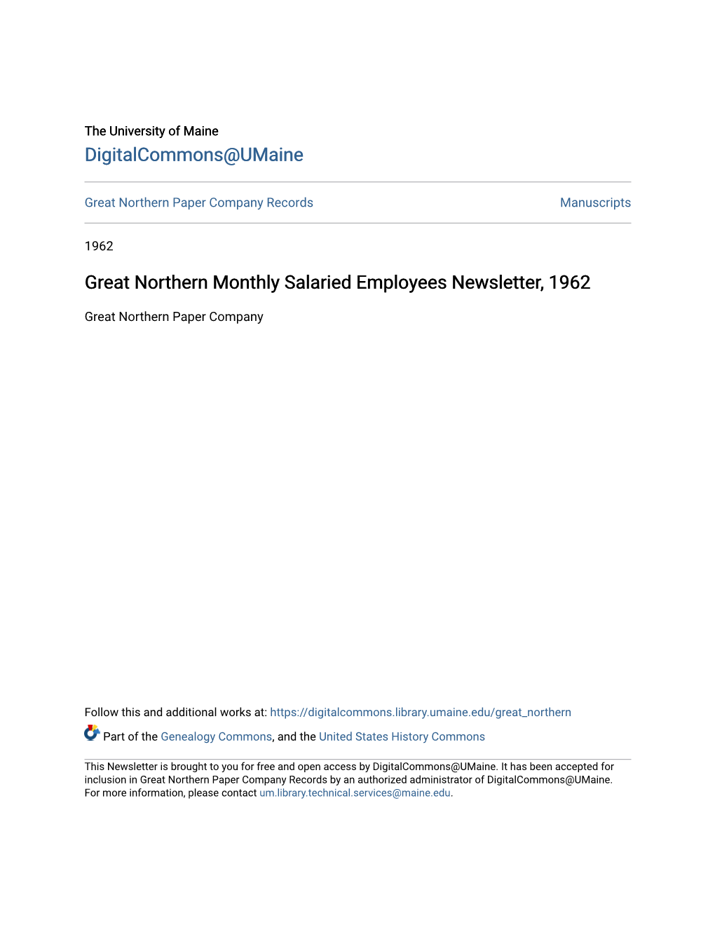 Great Northern Monthly Salaried Employees Newsletter, 1962
