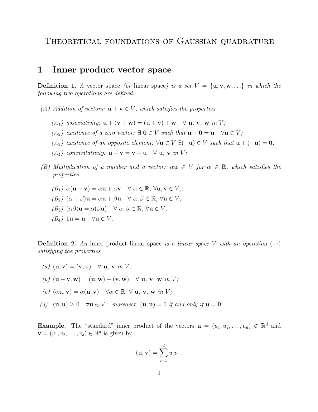 Handout on Gaussian Quadrature, Parts I and II