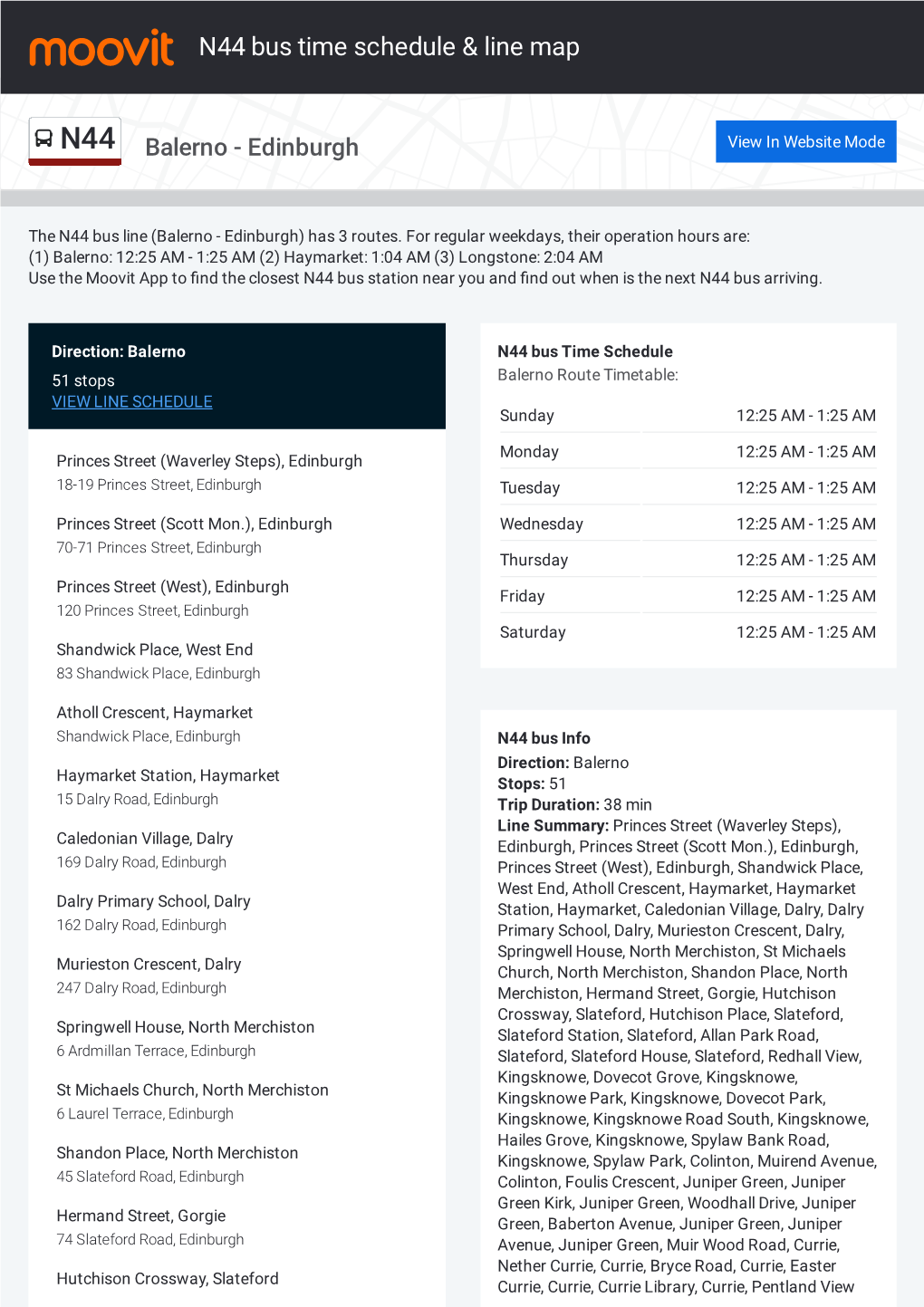 N44 Bus Time Schedule & Line Route