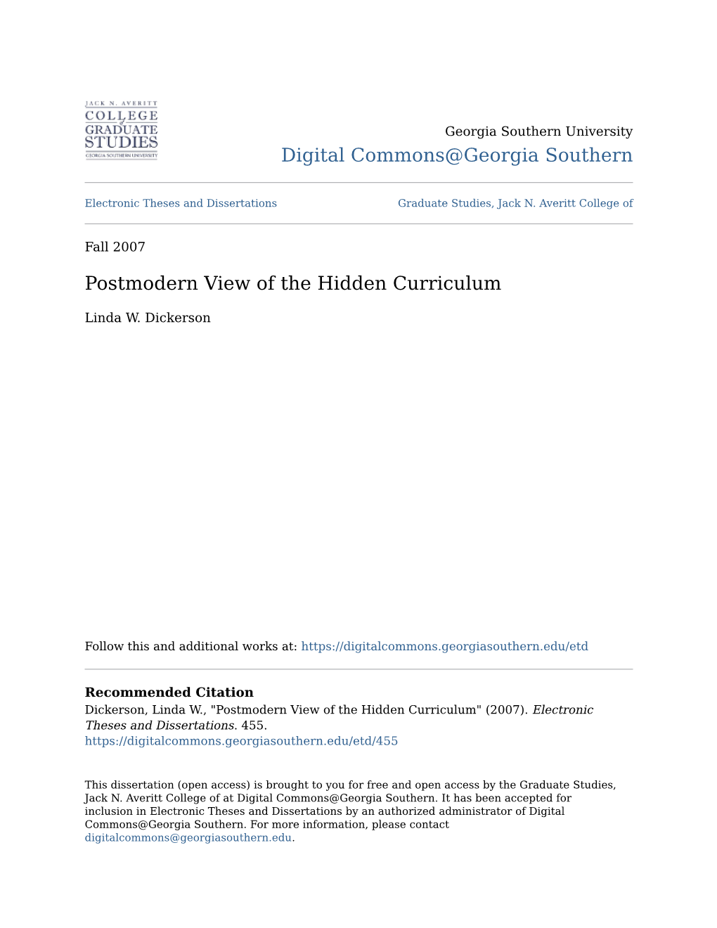 Postmodern View of the Hidden Curriculum