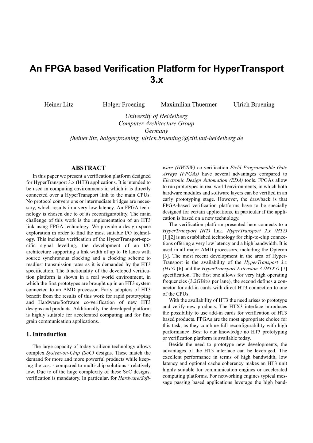 An FPGA Based Verification Platform for Hypertransport 3.X