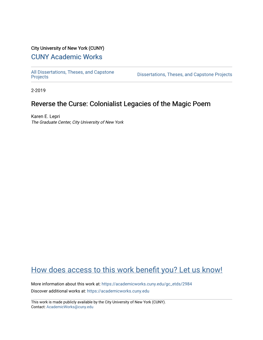 Reverse the Curse: Colonialist Legacies of the Magic Poem
