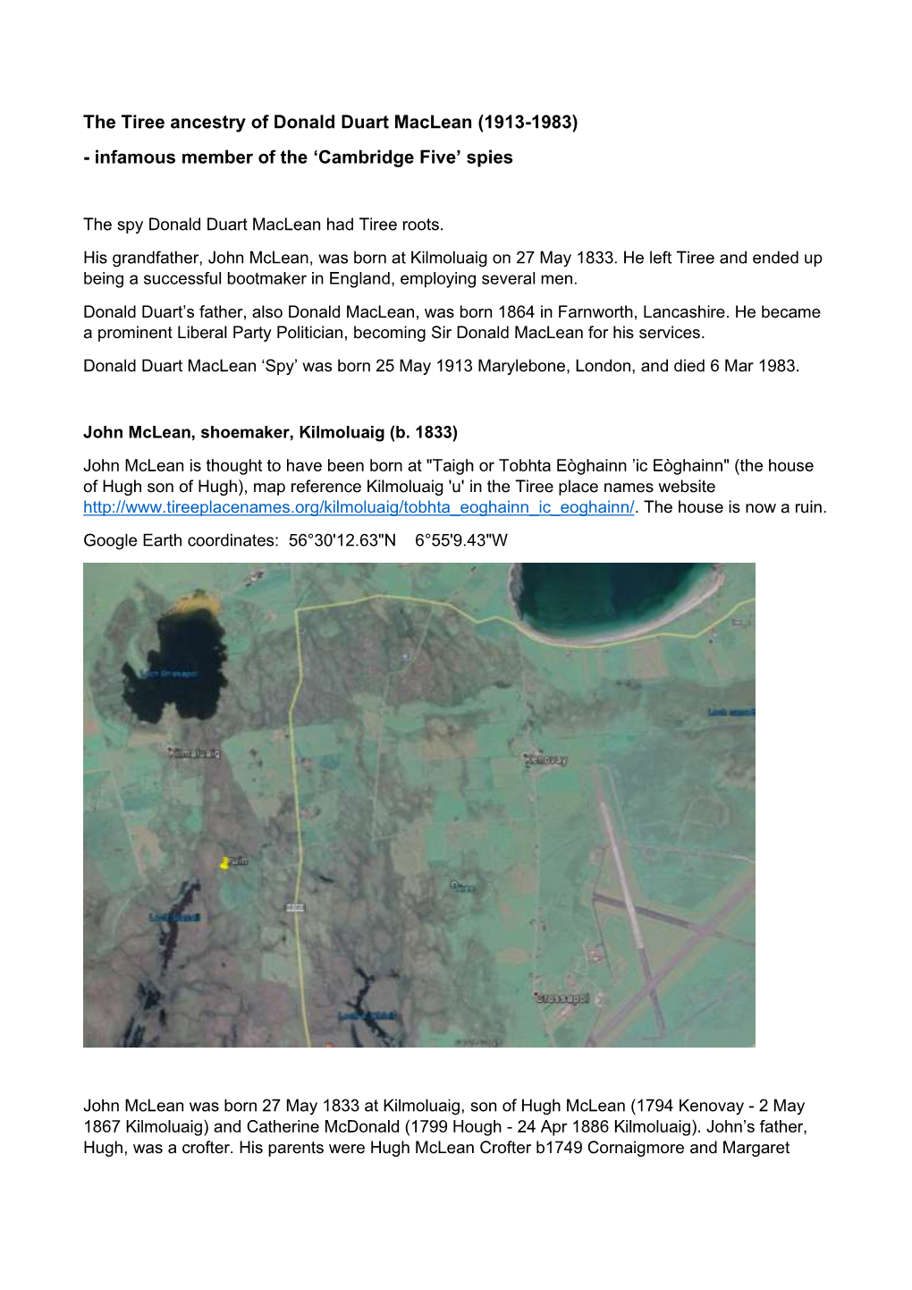 The Tiree Ancestry of Donald Duart Maclean (1913-1983) - Infamous Member of the ‘Cambridge Five’ Spies