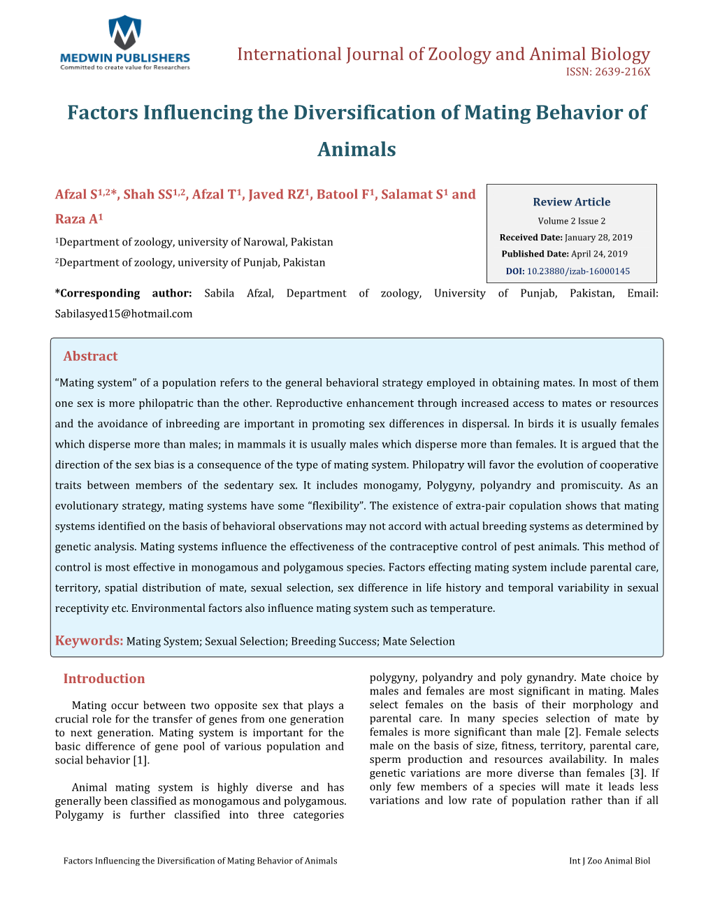 Factors Influencing the Diversification of Mating Behavior of Animals