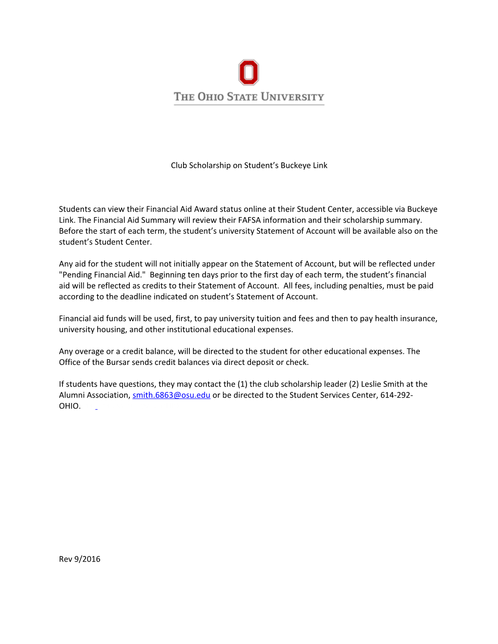 Club Scholarship on Student S Buckeye Link