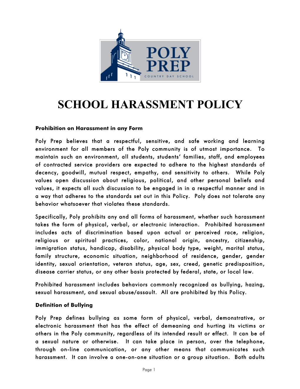 School Harassment Policy